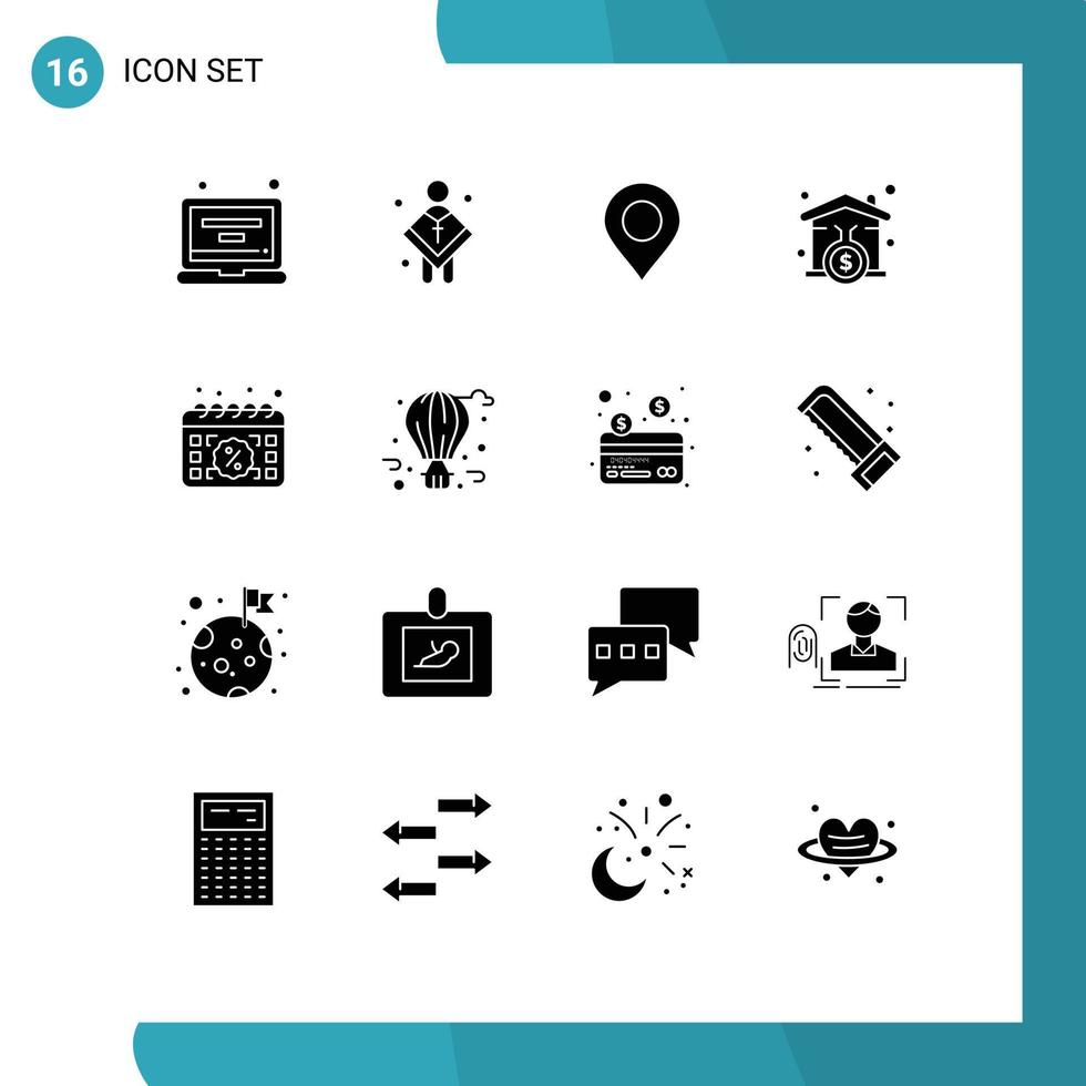 Solid Glyph Pack of 16 Universal Symbols of buy signature preacher mortgage world Editable Vector Design Elements