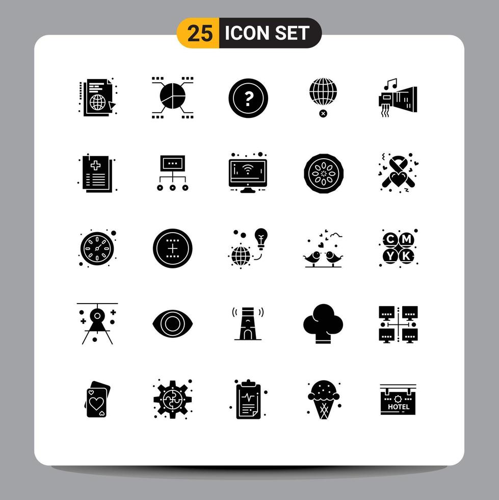 Universal Icon Symbols Group of 25 Modern Solid Glyphs of internet global statistics earth question Editable Vector Design Elements