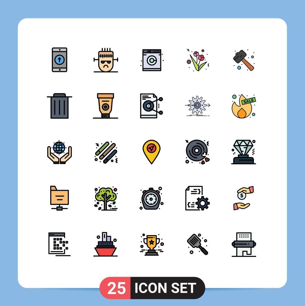 Mobile Interface Filled line Flat Color Set of 25 Pictograms of pound knock mask tulip flower Editable Vector Design Elements