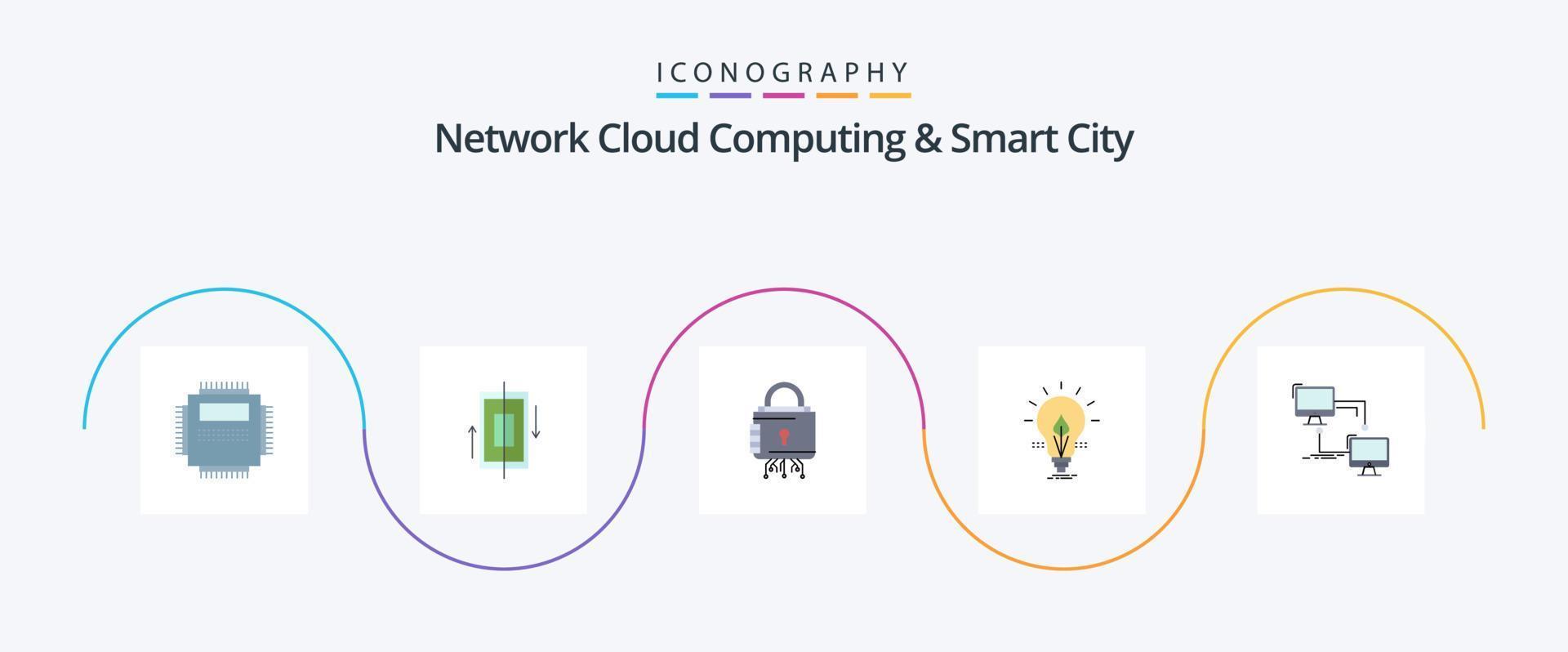 Network Cloud Computing And Smart City Flat 5 Icon Pack Including idea. phone. secure. lock vector