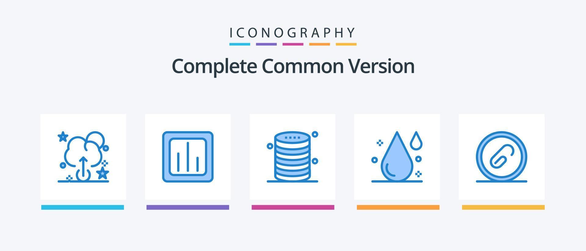 Complete Common Version Blue 5 Icon Pack Including document. water. data. drop. blood. Creative Icons Design vector