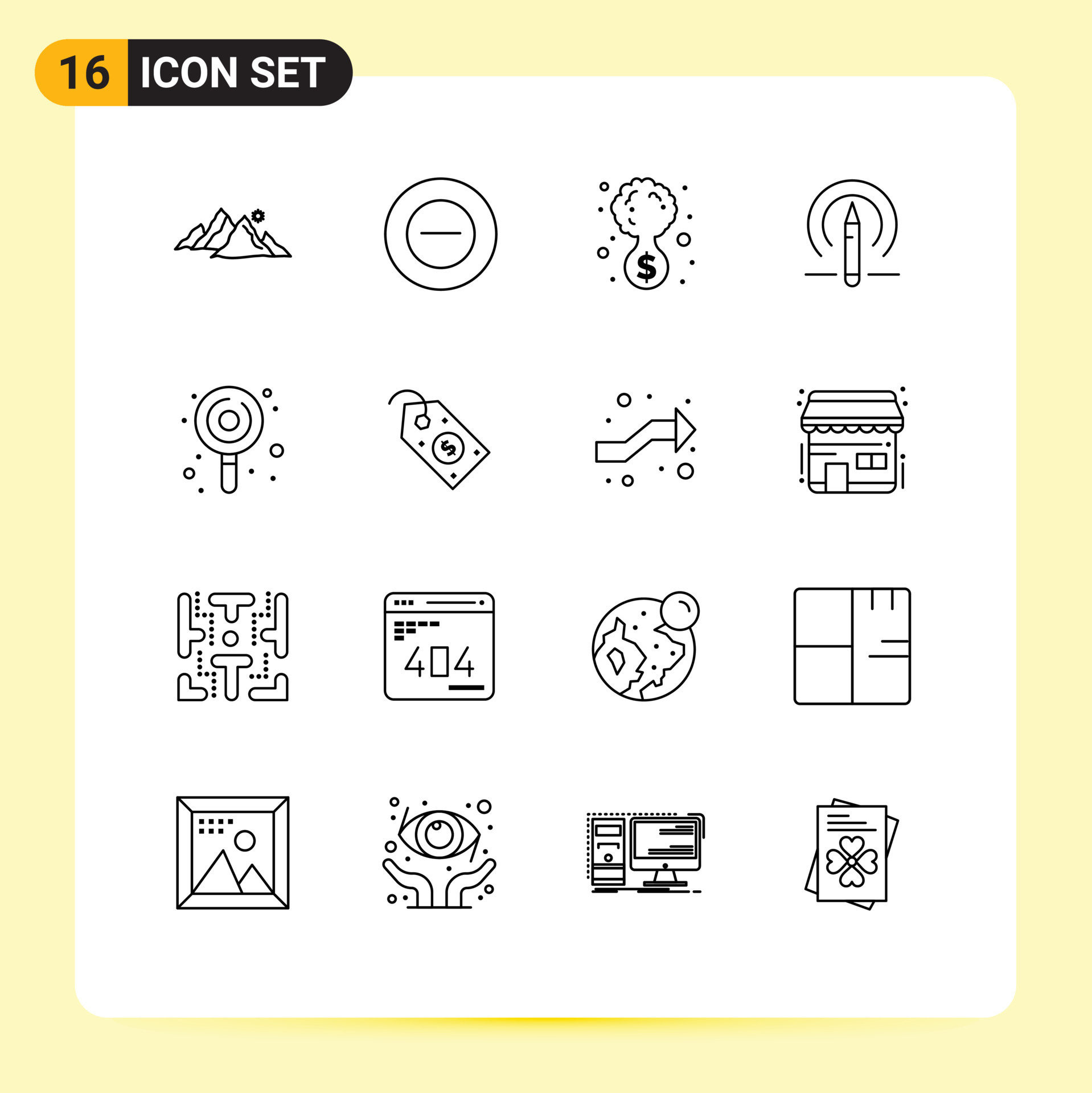 Mobile interface outline set of 16 pictograms of kids tools business