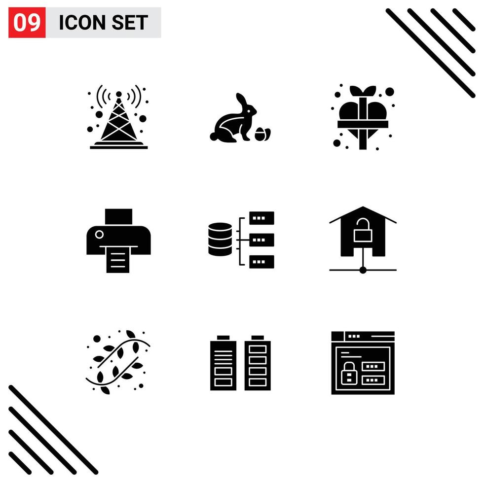 conjunto de 9 iconos de interfaz de usuario modernos signos de símbolos para servidores impresión naturaleza impresión agregar elementos de diseño vectorial editables vector