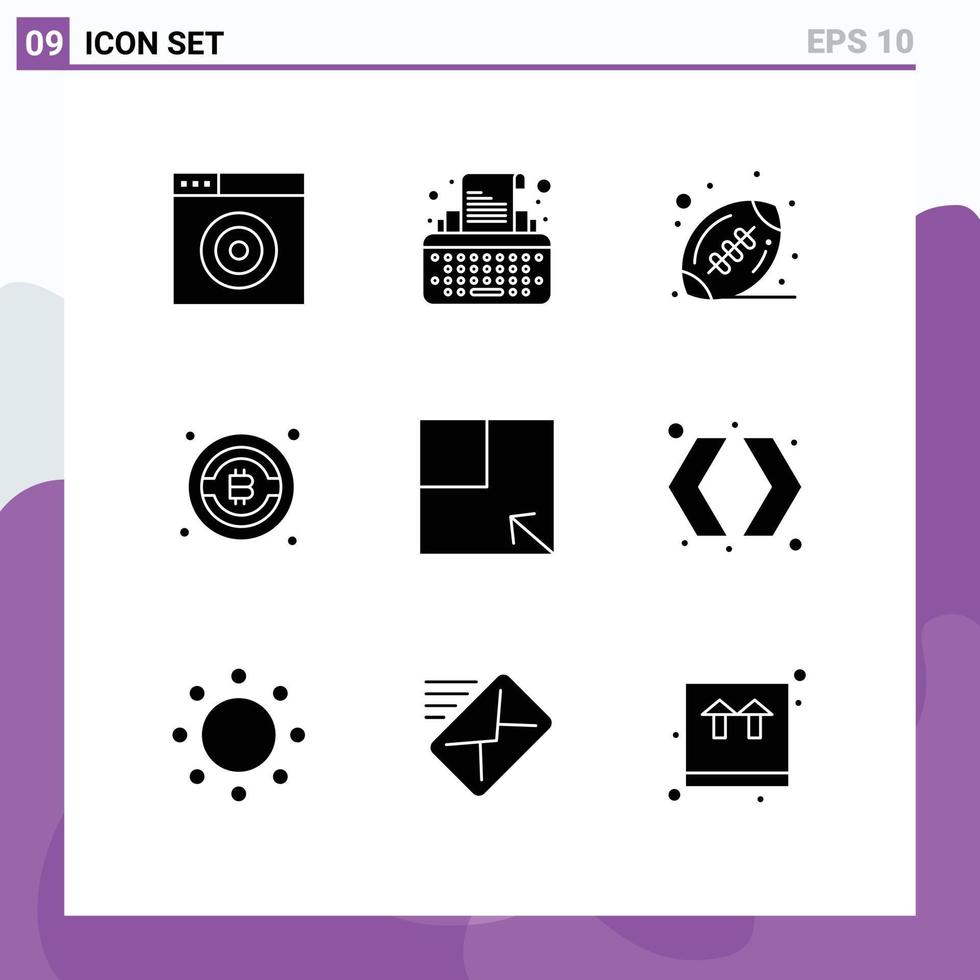 Universal Icon Symbols Group of 9 Modern Solid Glyphs of switch view ball turn btc Editable Vector Design Elements