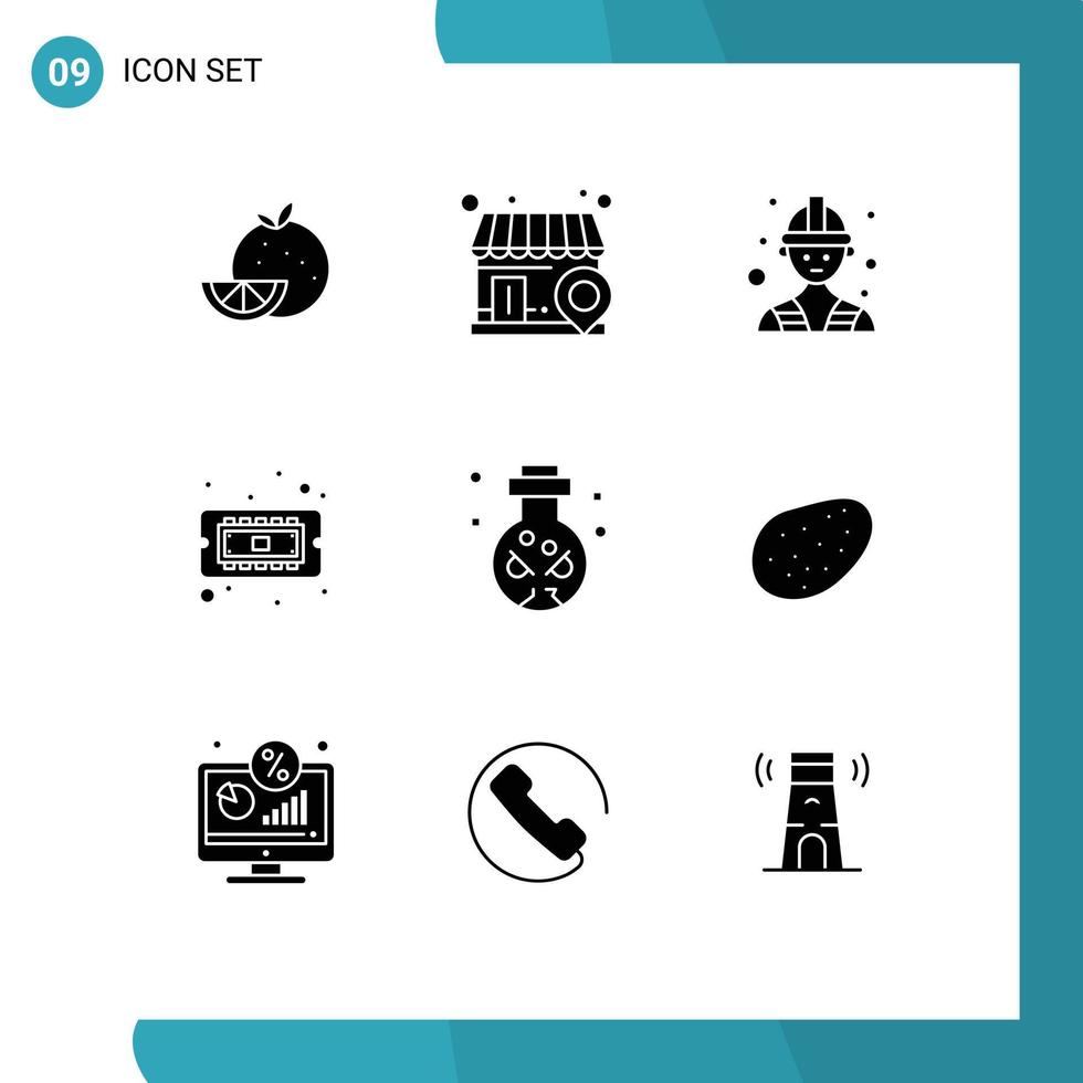 9 Thematic Vector Solid Glyphs and Editable Symbols of skull magic labour knife cpu Editable Vector Design Elements