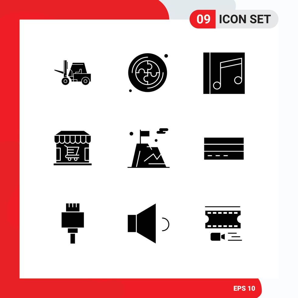 Set of 9 Modern UI Icons Symbols Signs for flag store media shopping ecommerce Editable Vector Design Elements