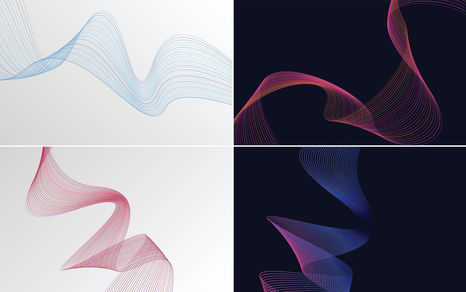 Set of 4 geometric wave pattern background Abstract waving line vector