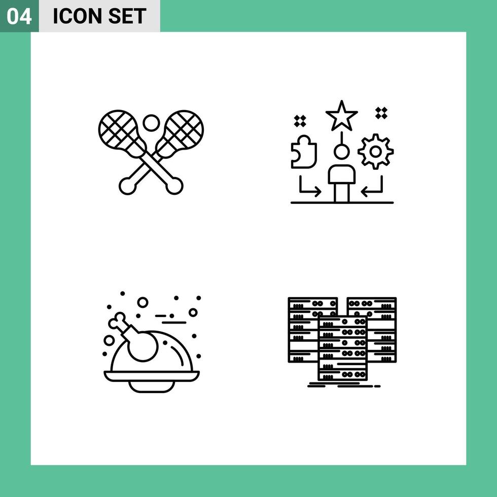 conjunto moderno de 4 colores planos y símbolos de línea de llenado, como palos de vacaciones cruzados, elementos de diseño de vectores editables de pavo de talento