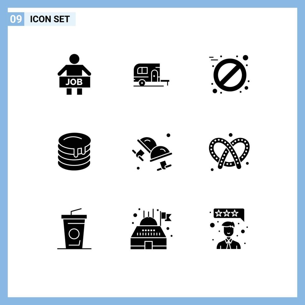 Pack of 9 creative Solid Glyphs of cufflink canada travel wedding cake cake Editable Vector Design Elements