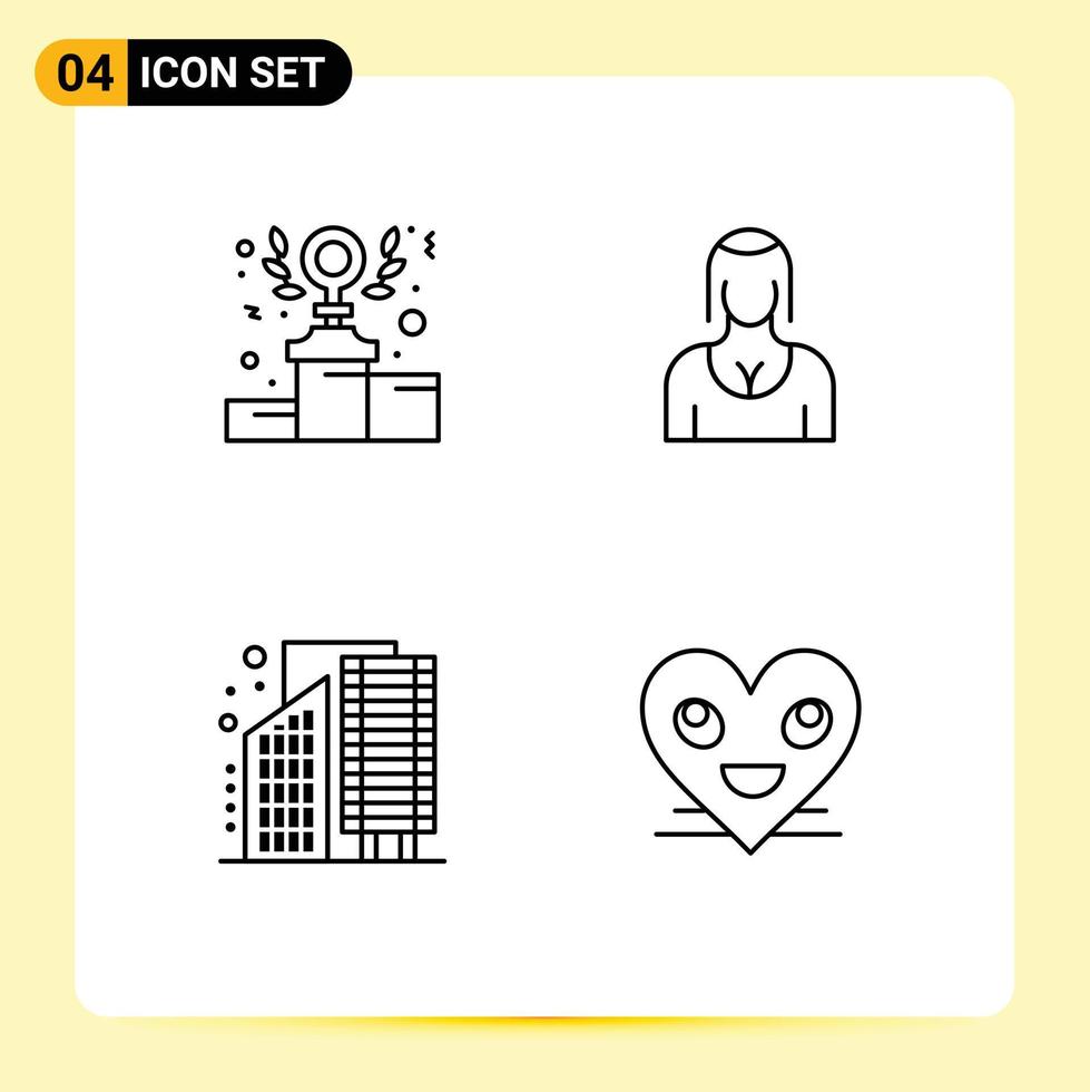 Line Pack of 4 Universal Symbols of power buildings podium character city Editable Vector Design Elements