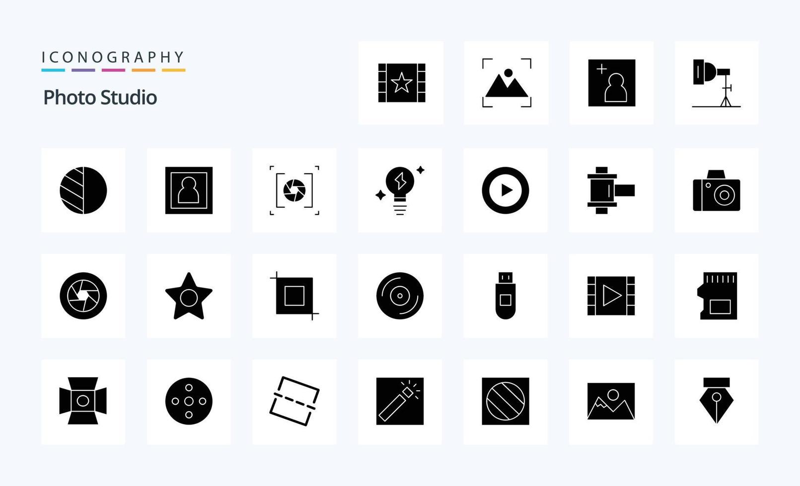 25 Photo Studio Solid Glyph icon pack vector