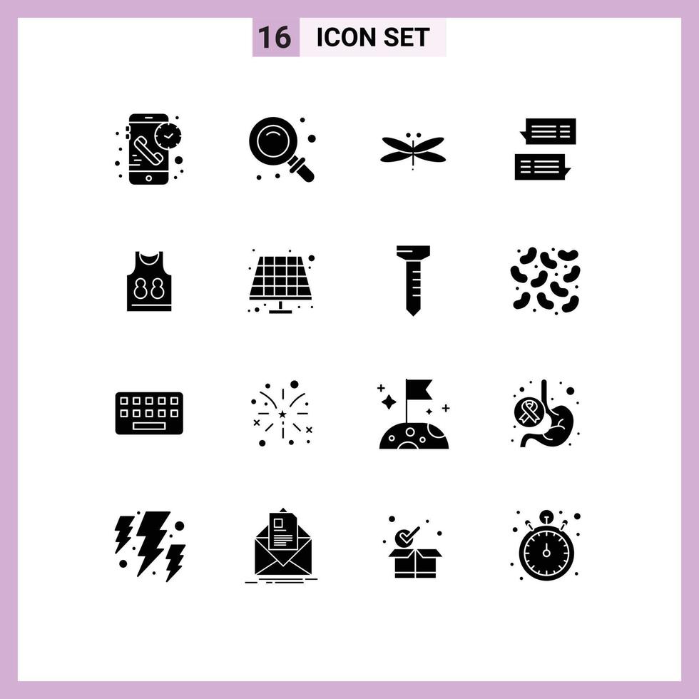 Mobile Interface Solid Glyph Set of 16 Pictograms of message bubble find chat fly Editable Vector Design Elements