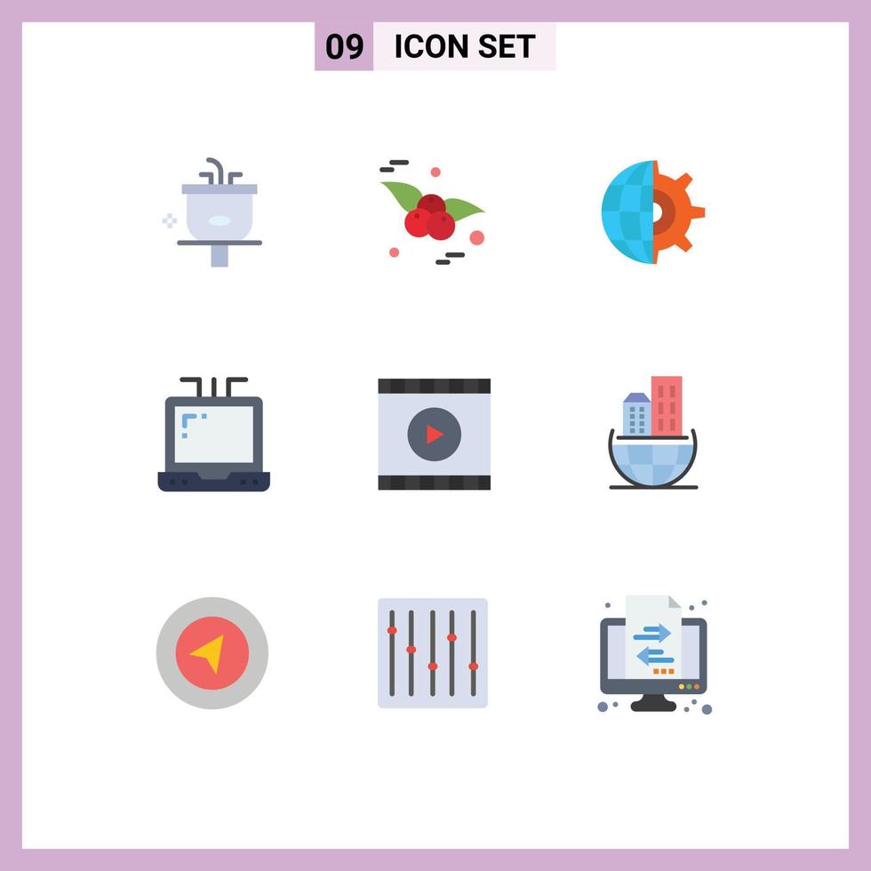 Pack of 9 Modern Flat Colors Signs and Symbols for Web Print Media such as web user gear media laptop Editable Vector Design Elements