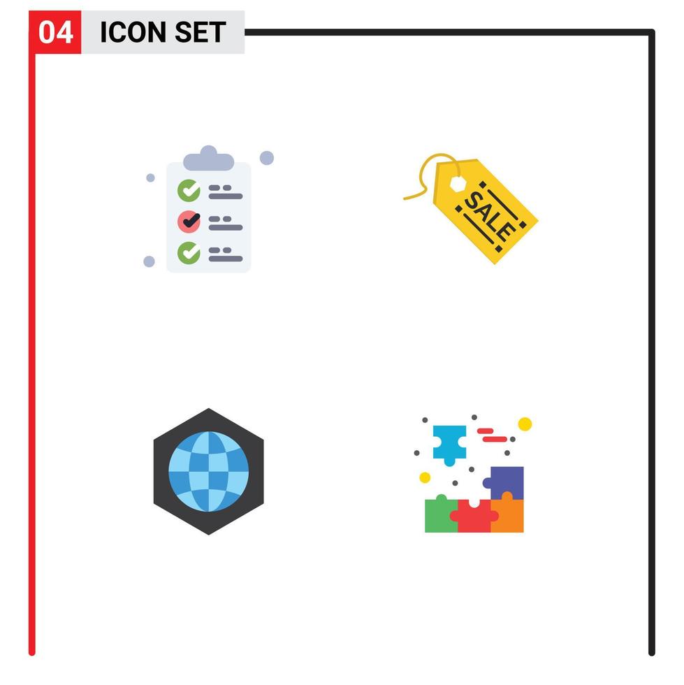 User Interface Pack of 4 Basic Flat Icons of check list global mark tag internet Editable Vector Design Elements
