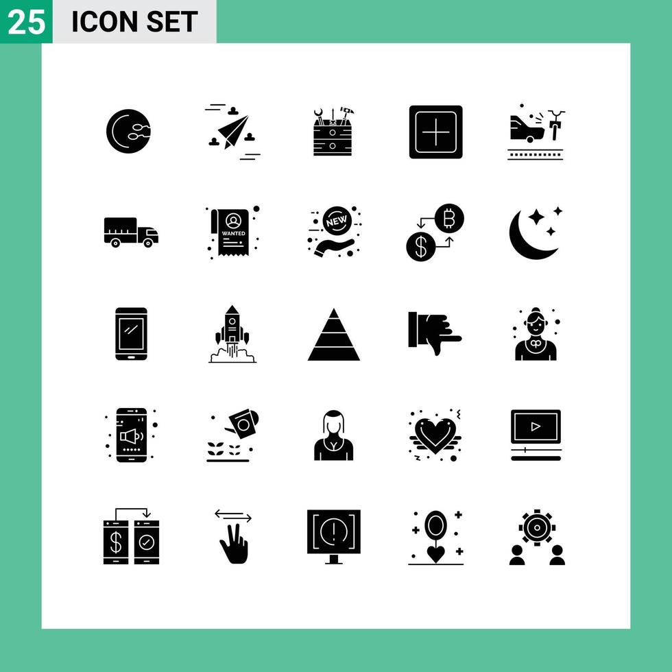 25 Thematic Vector Solid Glyphs and Editable Symbols of accident new tool increase add Editable Vector Design Elements