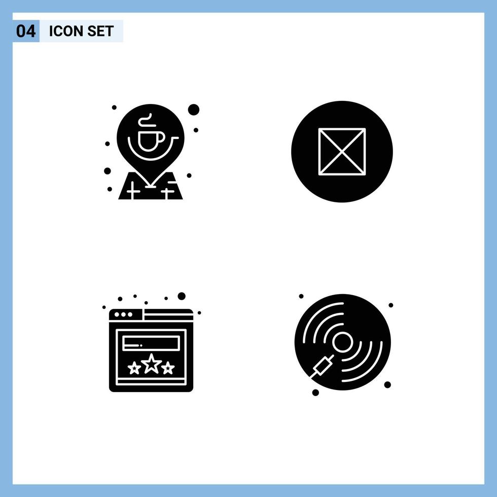 Group of 4 Modern Solid Glyphs Set for coffee rating location beliefs disc Editable Vector Design Elements