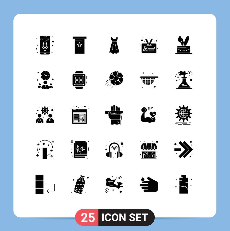 25 Universal Solid Glyph Signs Symbols of holiday egg dress cack id card Editable Vector Design Elements