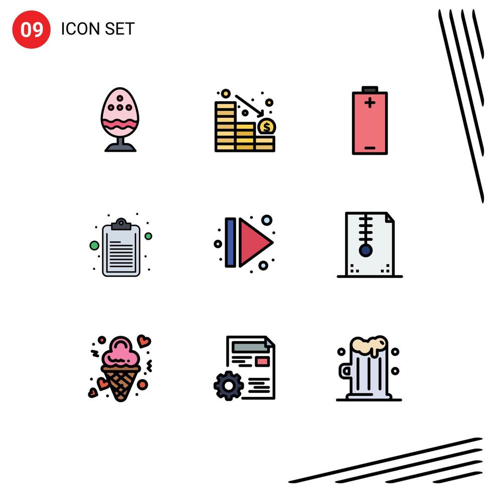Universal Icon Symbols Group of 9 Modern Filledline Flat Colors of eject note down clipboard energy Editable Vector Design Elements