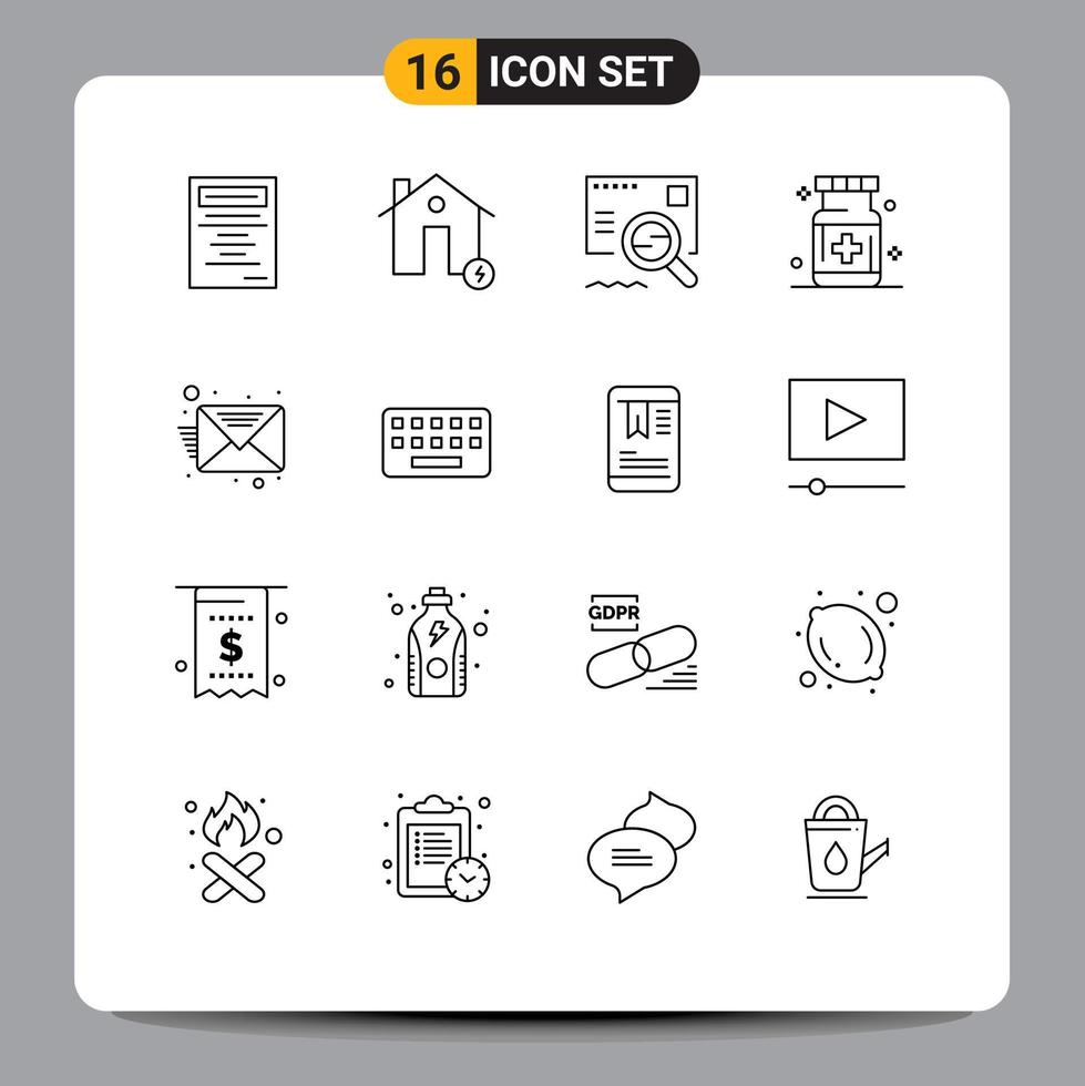 Editable Vector Line Pack of 16 Simple Outlines of email medical check hospital care Editable Vector Design Elements