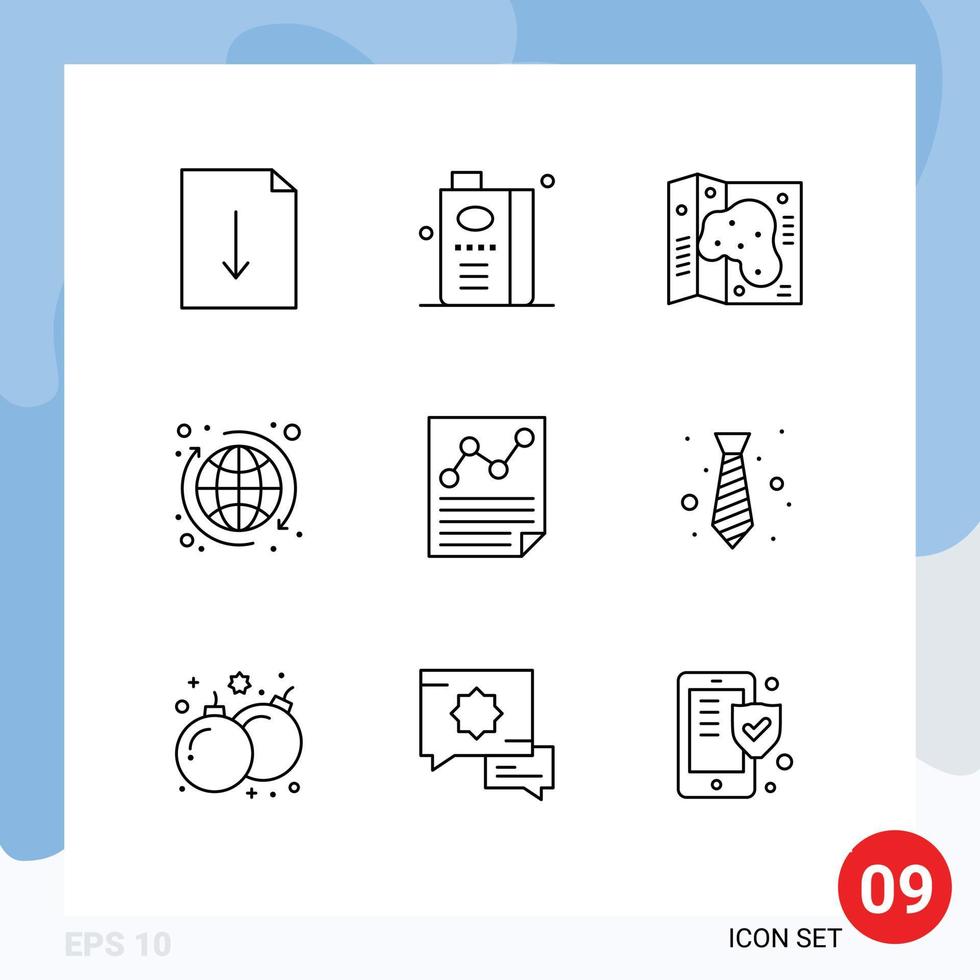 Universal Icon Symbols Group of 9 Modern Outlines of document world map tour global Editable Vector Design Elements