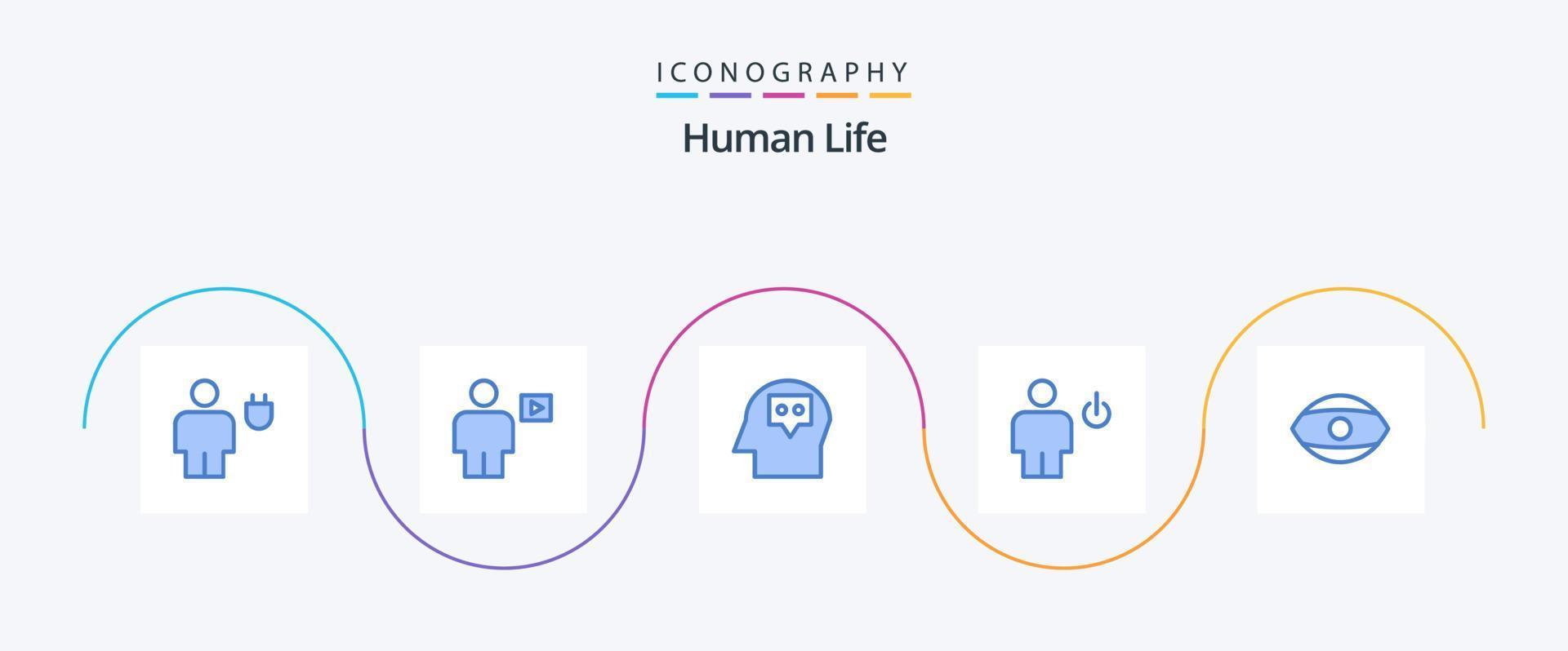 paquete de iconos azul humano 5 que incluye modo de espera. energía. reproducción. cuerpo. pensamiento vector