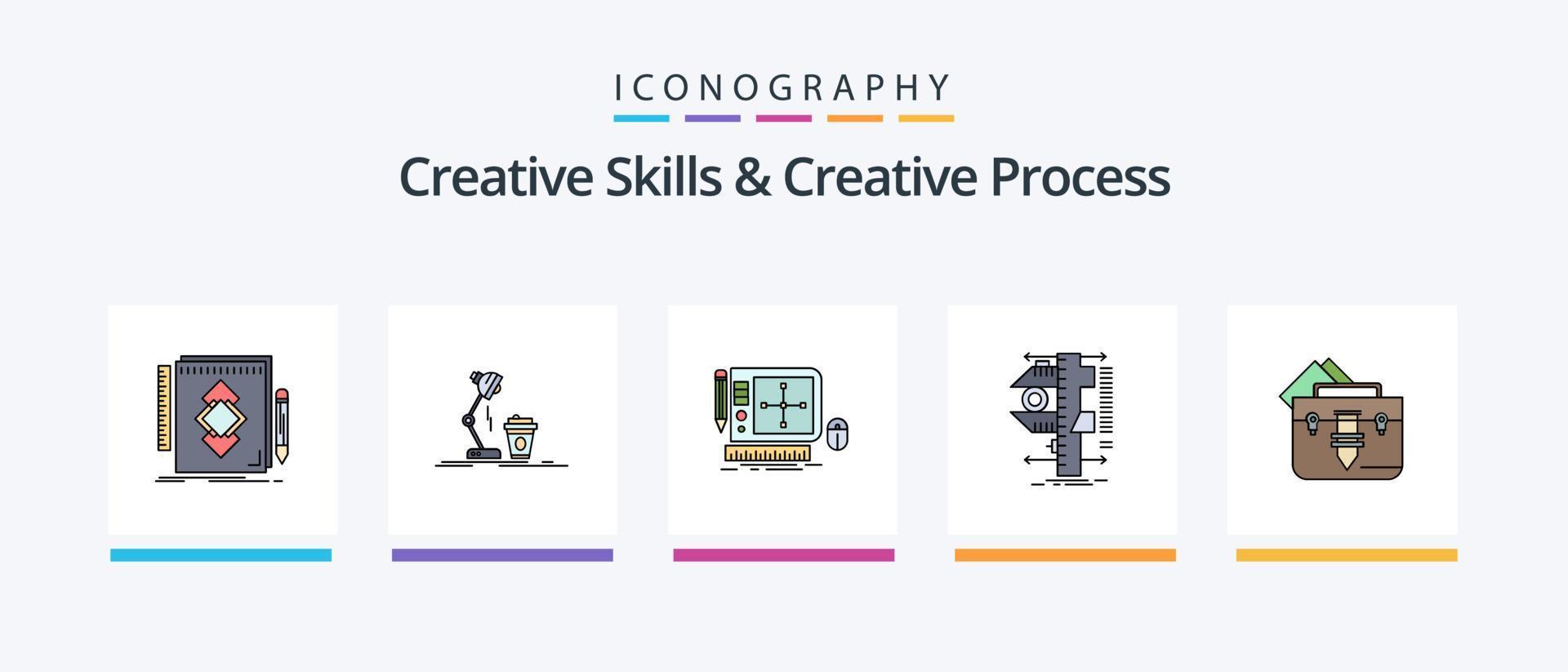 Creative Skills And Creative Process Line Filled 5 Icon Pack Including bulb. deveopment. digital. geometry. alignment. Creative Icons Design vector