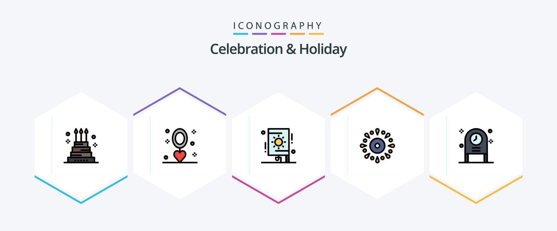 Celebration and Holiday 25 FilledLine icon pack including holiday. event. necklace. celebration. fireworks vector