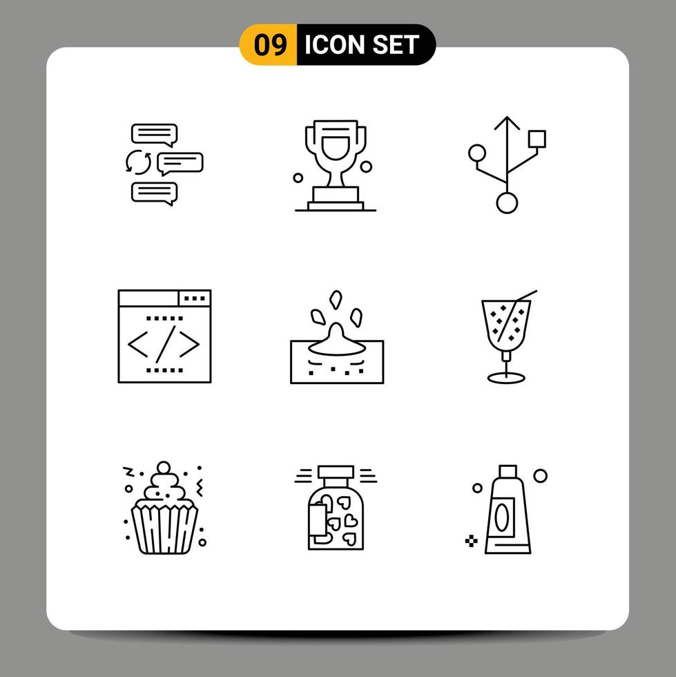 Stock Vector Icon Pack of 9 Line Signs and Symbols for rain seo trophy interface search engine engine Editable Vector Design Elements