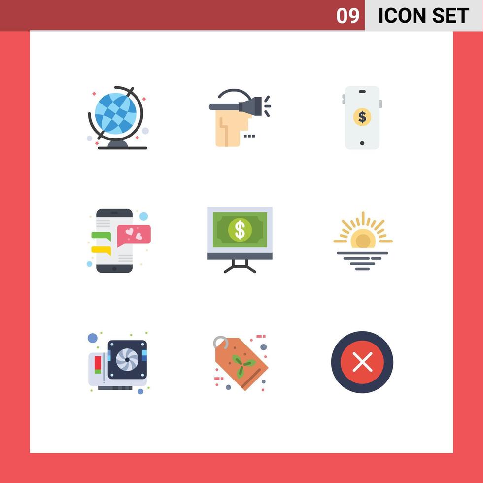 9 Flat Color concept for Websites Mobile and Apps finance bank market mobile phone conversation Editable Vector Design Elements