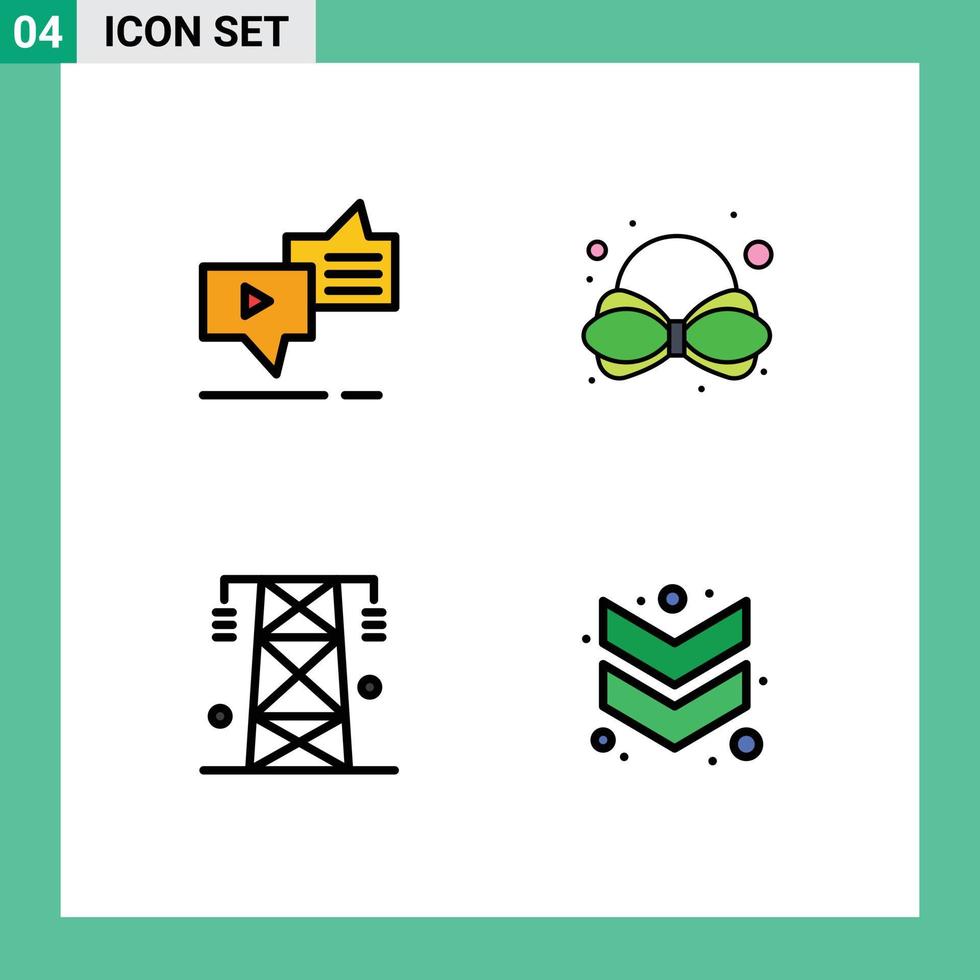 Pictogram Set of 4 Simple Filledline Flat Colors of chat energy messaging carnival power Editable Vector Design Elements