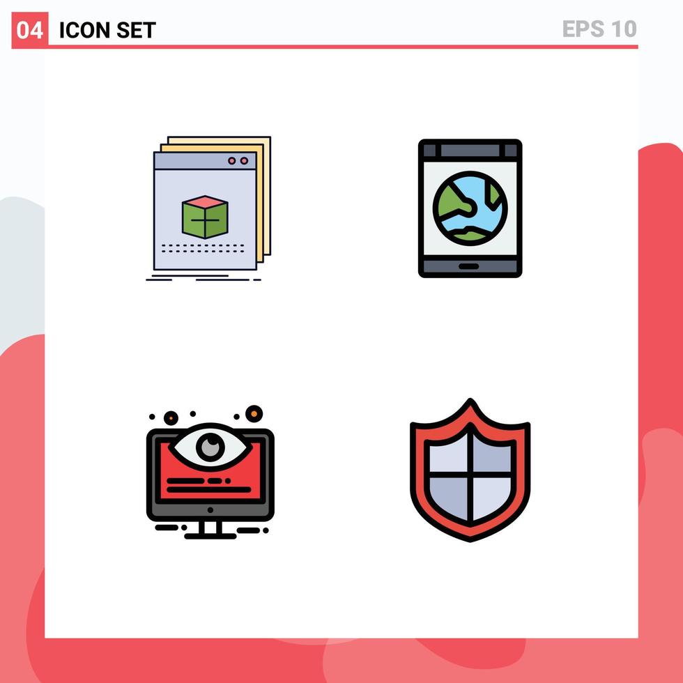 Set of 4 Modern UI Icons Symbols Signs for software smartphone file connection control Editable Vector Design Elements