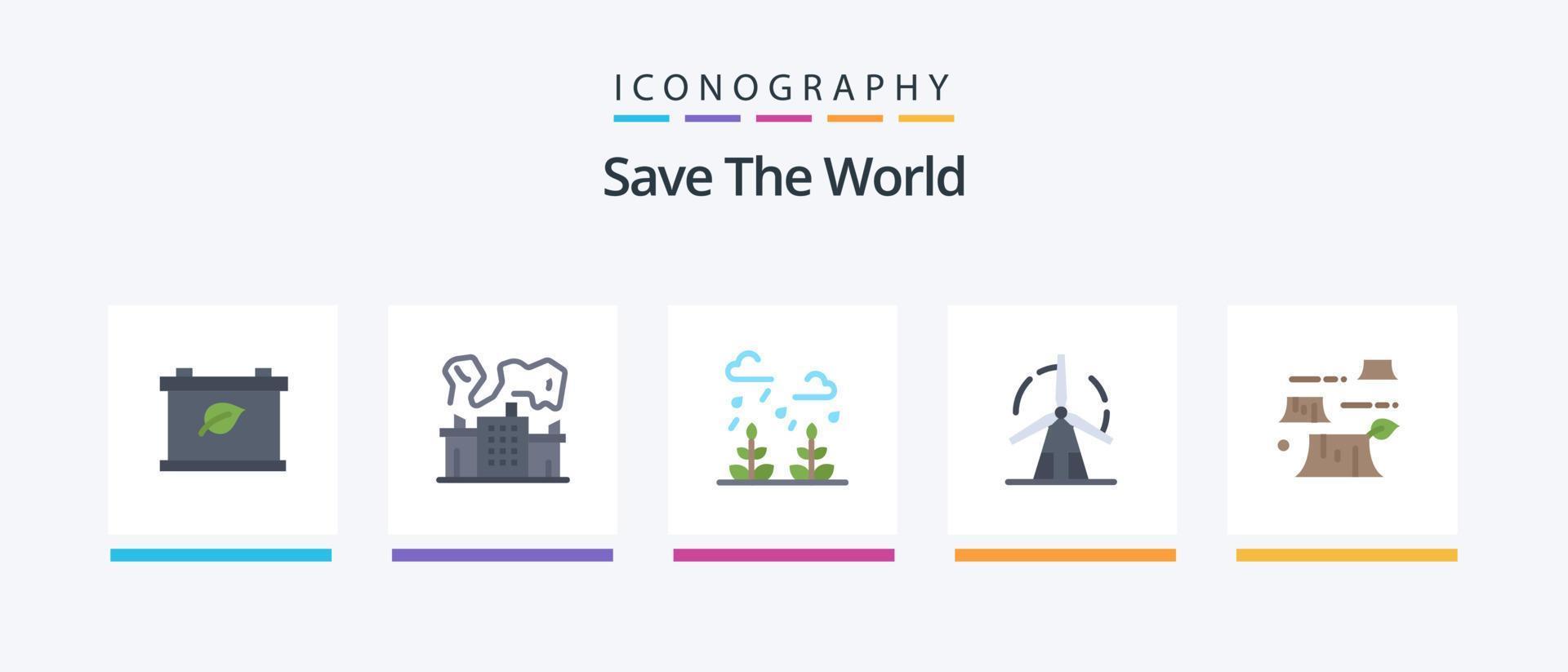 Save The World Flat 5 Icon Pack Including deforestation. windmill. growth. power. energy. Creative Icons Design vector