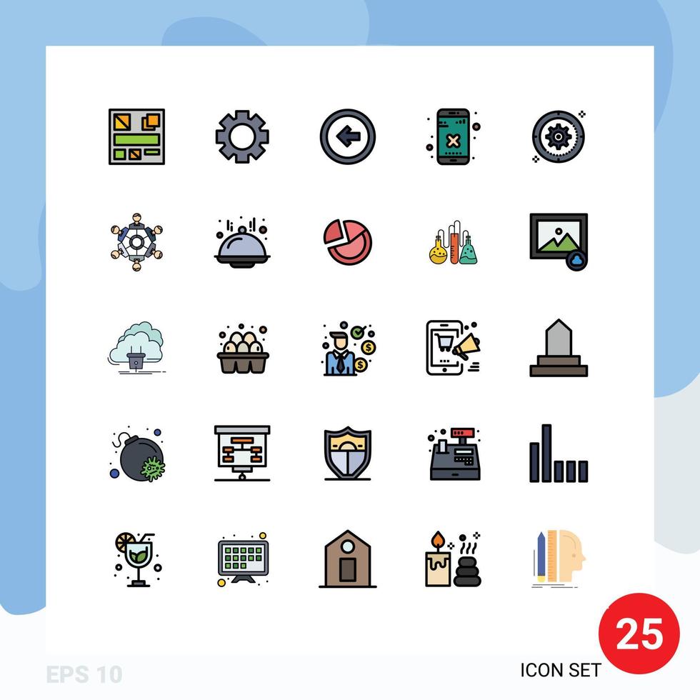25 Thematic Vector Filled line Flat Colors and Editable Symbols of cog setting user app cross Editable Vector Design Elements
