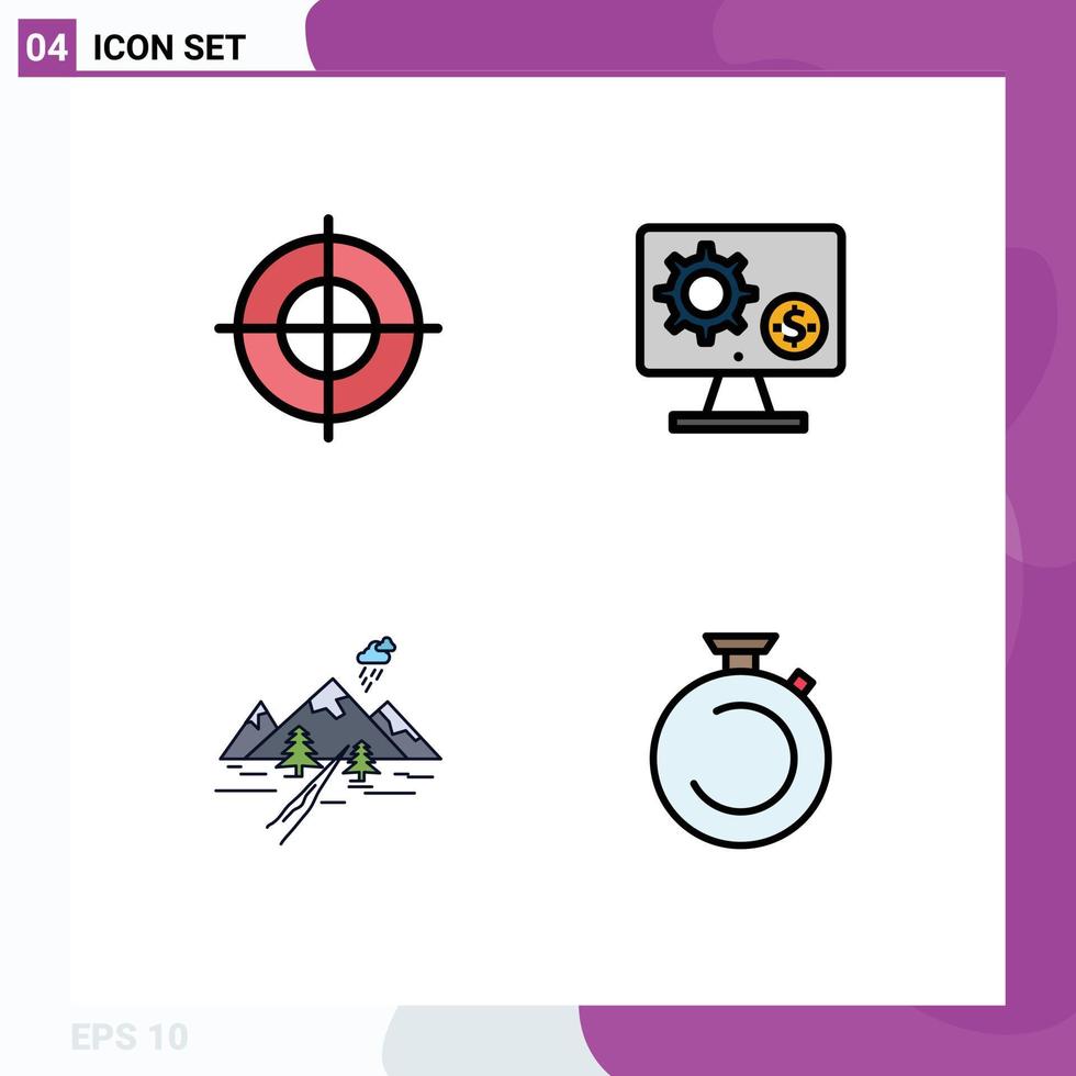 Modern Set of 4 Filledline Flat Colors Pictograph of goal rocks generator setting landscape Editable Vector Design Elements