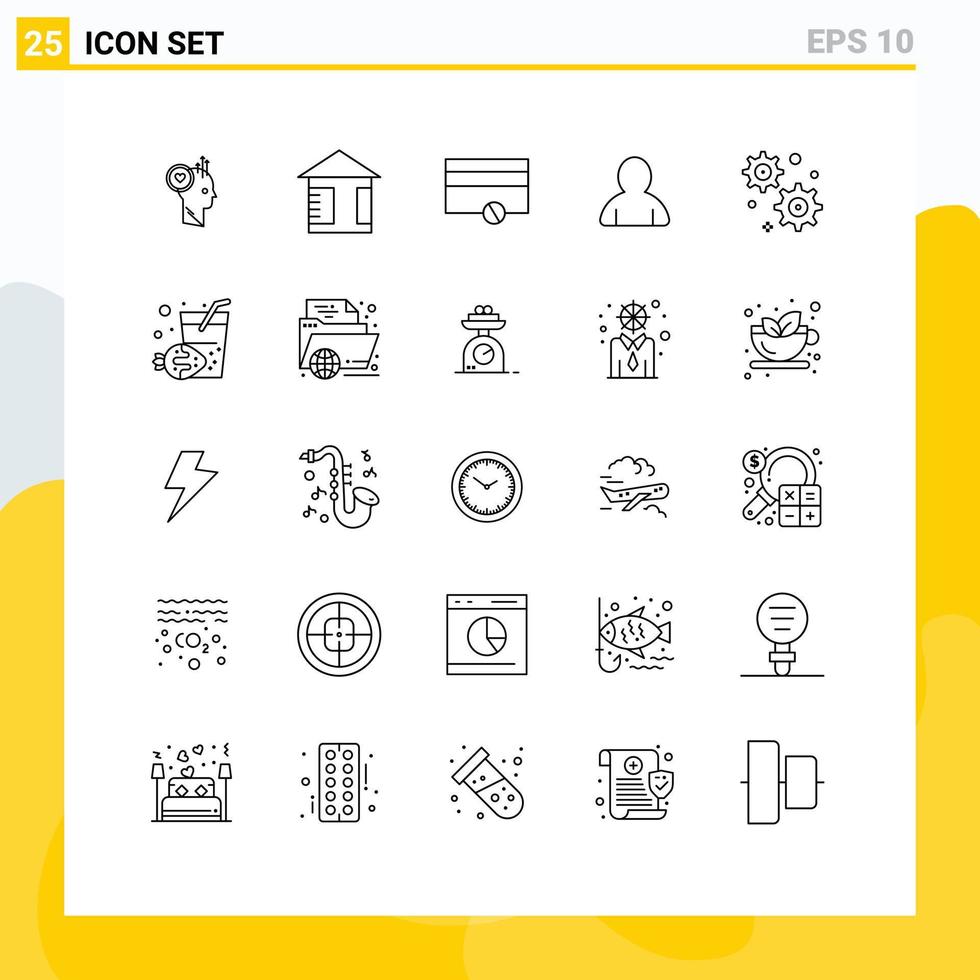 Set of 25 Modern UI Icons Symbols Signs for holiday business finance gear setting avatar Editable Vector Design Elements
