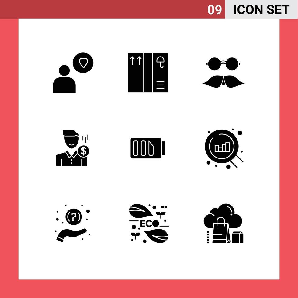 Pictogram Set of 9 Simple Solid Glyphs of charge salary glasses payment male Editable Vector Design Elements