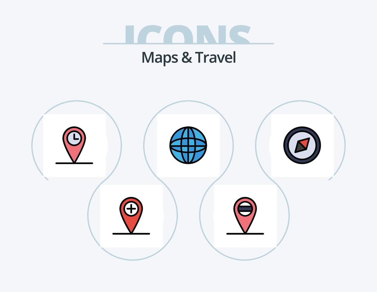 diseño de iconos llenos de mapas y líneas de viaje paquete de iconos 5. . destino. vector
