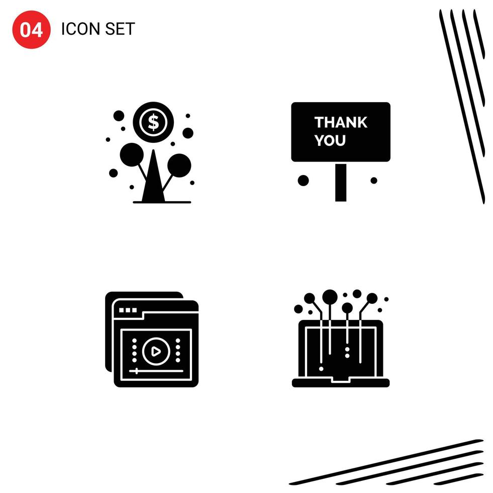 Group of 4 Solid Glyphs Signs and Symbols for profit tutorials money thank learning Editable Vector Design Elements