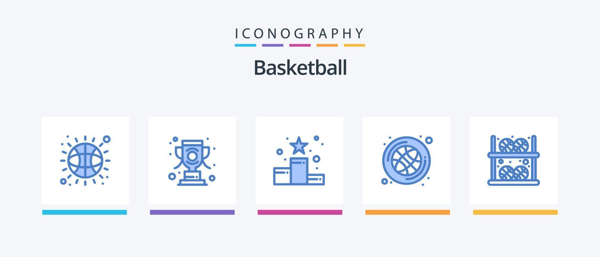 paquete de iconos de baloncesto azul 5 que incluye baloncesto. juego. posición. deporte. bola. diseño de iconos creativos vector