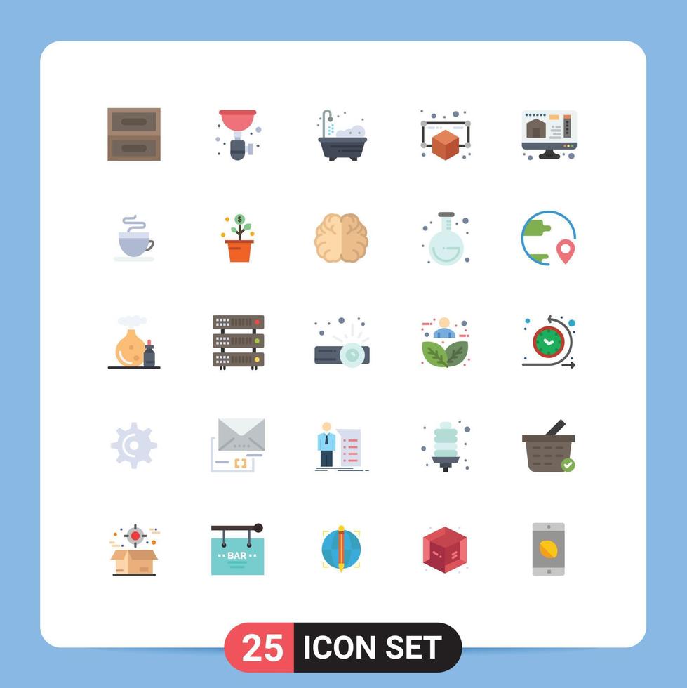 Flat Color Pack of 25 Universal Symbols of home computer home point model Editable Vector Design Elements