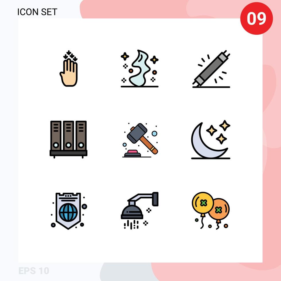 Set of 9 Modern UI Icons Symbols Signs for file database devices data hardware Editable Vector Design Elements