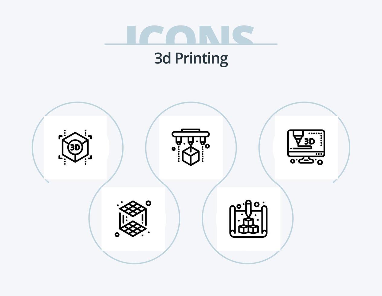 Diseño de iconos del paquete de iconos de línea de impresión 3d 5. . . modelado. impresión. d vector