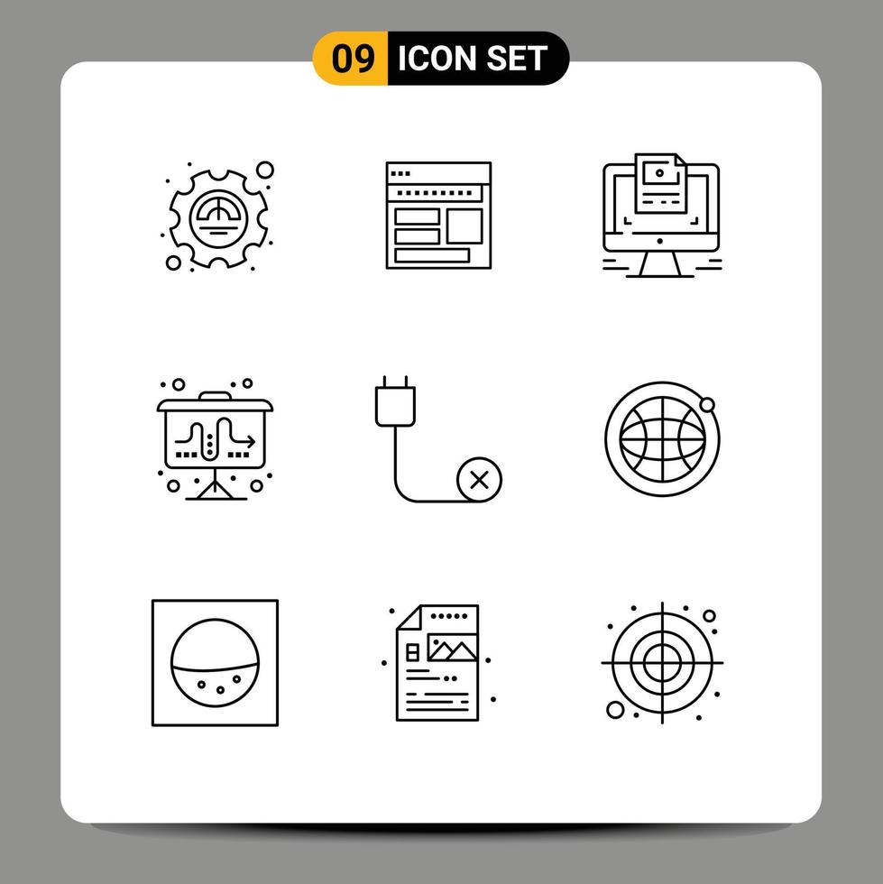9 User Interface Outline Pack of modern Signs and Symbols of strategy flipchart page website computer Editable Vector Design Elements