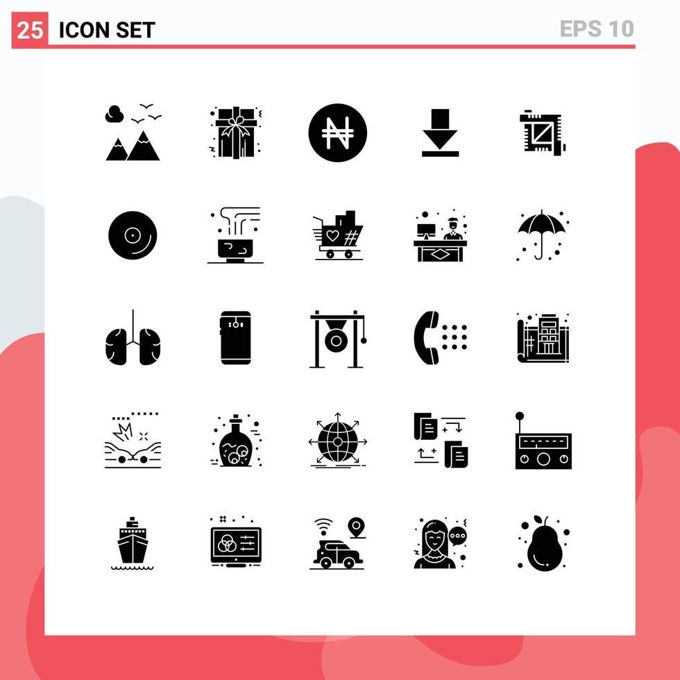 Modern Set of 25 Solid Glyphs and symbols such as disk designing tool naira crop tool download Editable Vector Design Elements