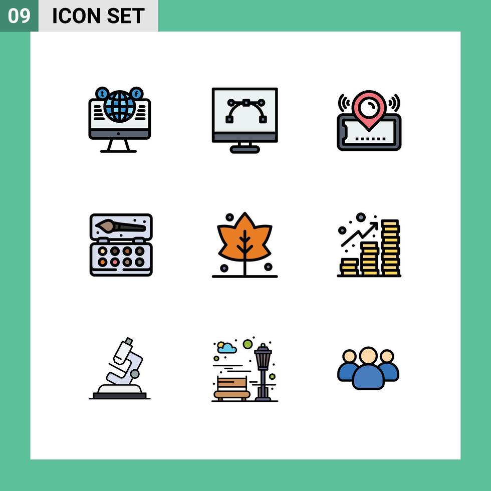 Set of 9 Modern UI Icons Symbols Signs for paint art graphic design cinema location Editable Vector Design Elements