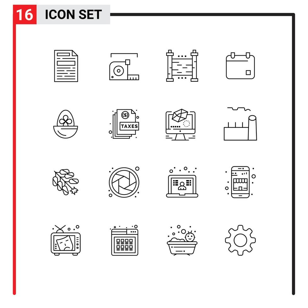 16 Universal Outline Signs Symbols of boiled egg date fences calender cinema Editable Vector Design Elements