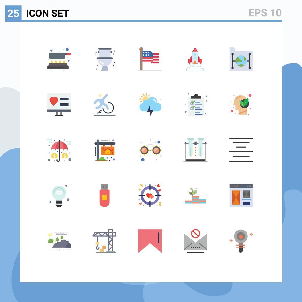User Interface Pack of 25 Basic Flat Colors of cloud launch american startup rocket Editable Vector Design Elements