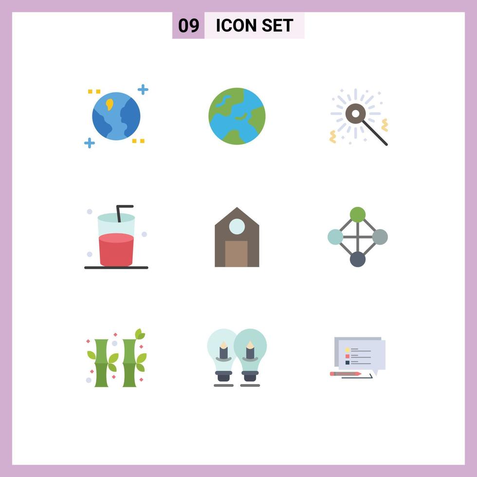 Group of 9 Modern Flat Colors Set for network science birthday school education Editable Vector Design Elements