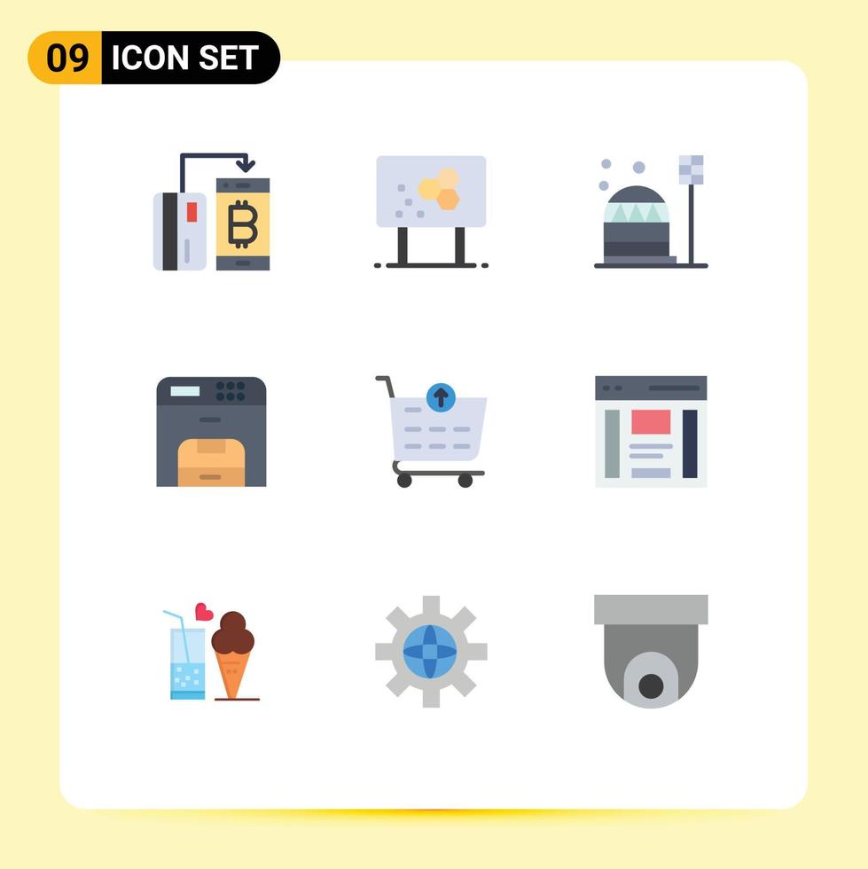 Mobile Interface Flat Color Set of 9 Pictograms of machine copy formula habitation construction Editable Vector Design Elements