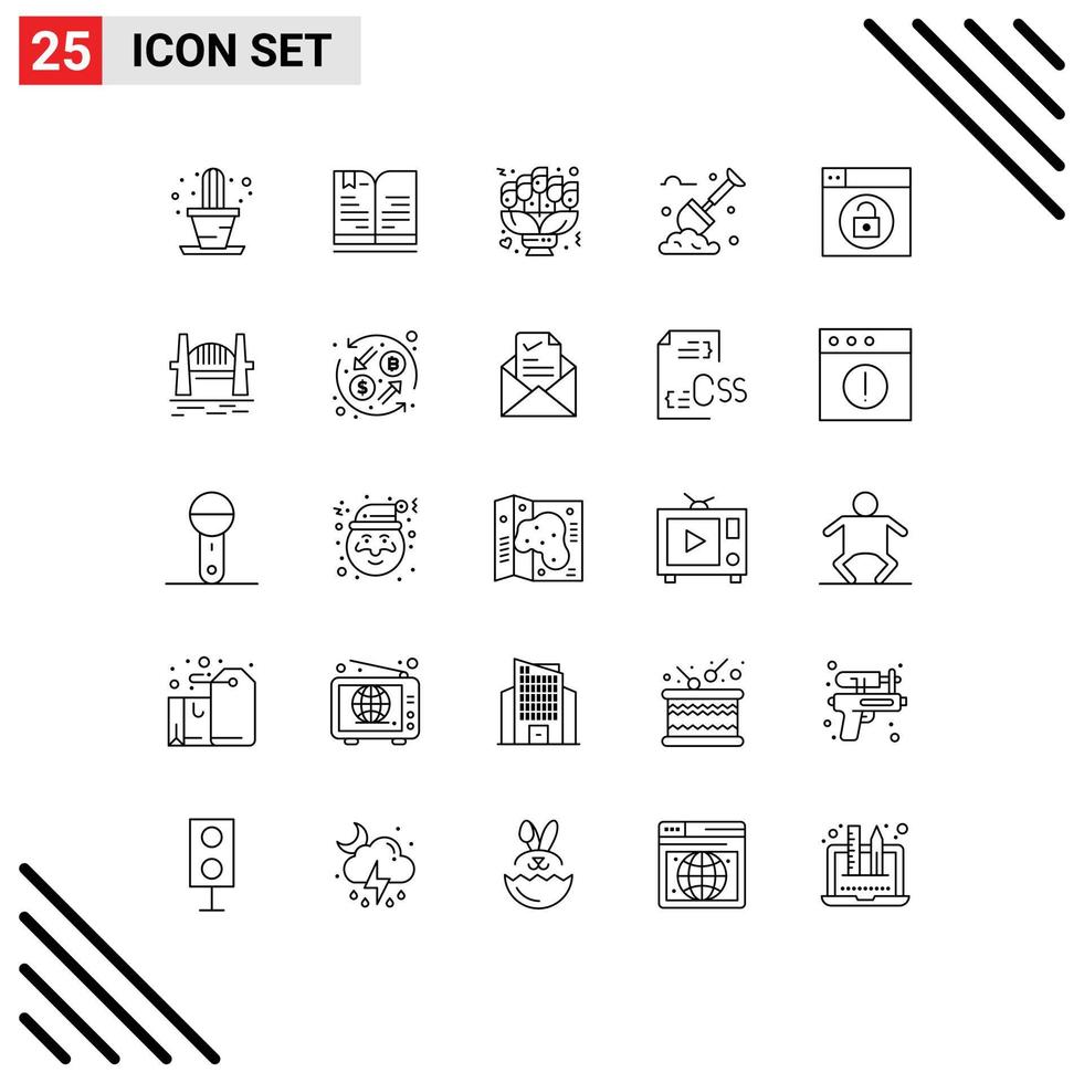 25 Universal Line Signs Symbols of design plants flowers labour spade Editable Vector Design Elements
